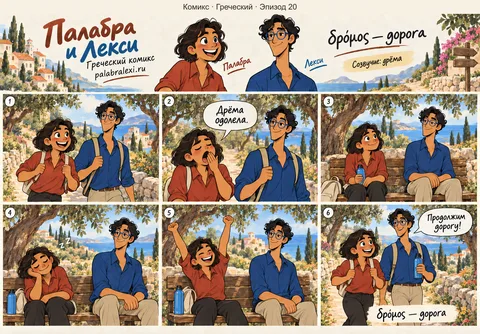 Греческий, эпизод 20: δρόμος — дорога. Дорога такая длинная, что дрёма догоняет тебя на полпути — засыпаешь прямо на обочине.