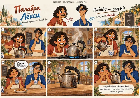 Греческий, эпизод 14: παλιός — старый. Старый чайник совсем палёный: бок обгорел, ручка примотана изолентой, но чай — лучший.