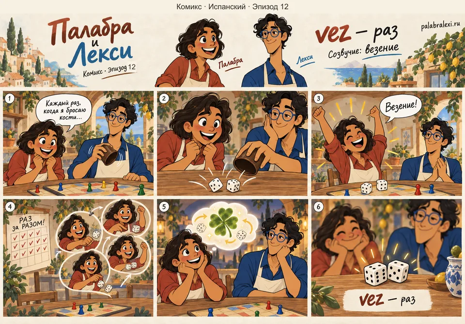 Испанский, эпизод 12: vez — раз. Каждый раз бросая кости, ты веришь, что везение повторится снова и снова.