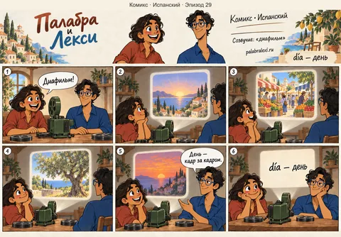 Испанский, эпизод 29: día — день. Каждый день прокручивается, как диафильм: кадр за кадром до самого вечера.