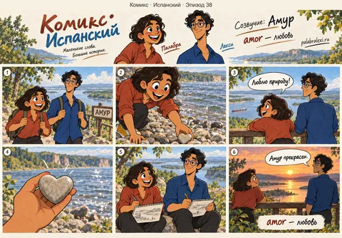 Испанский, эпизод 38: amor — любовь. Друзья любуются рекой Амур и говорят о любви к природе.