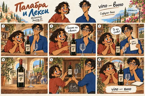 Испанский, эпизод 21: vino — вино. Это просто вино — то же слово: наливаешь по-испански, пьёшь по-русски.