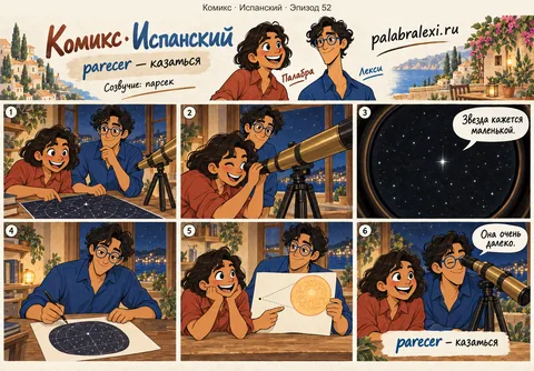 Испанский, эпизод 52: parecer — казаться. Звезда за один парсек кажется крошечной точкой, хотя на самом деле она огромна.